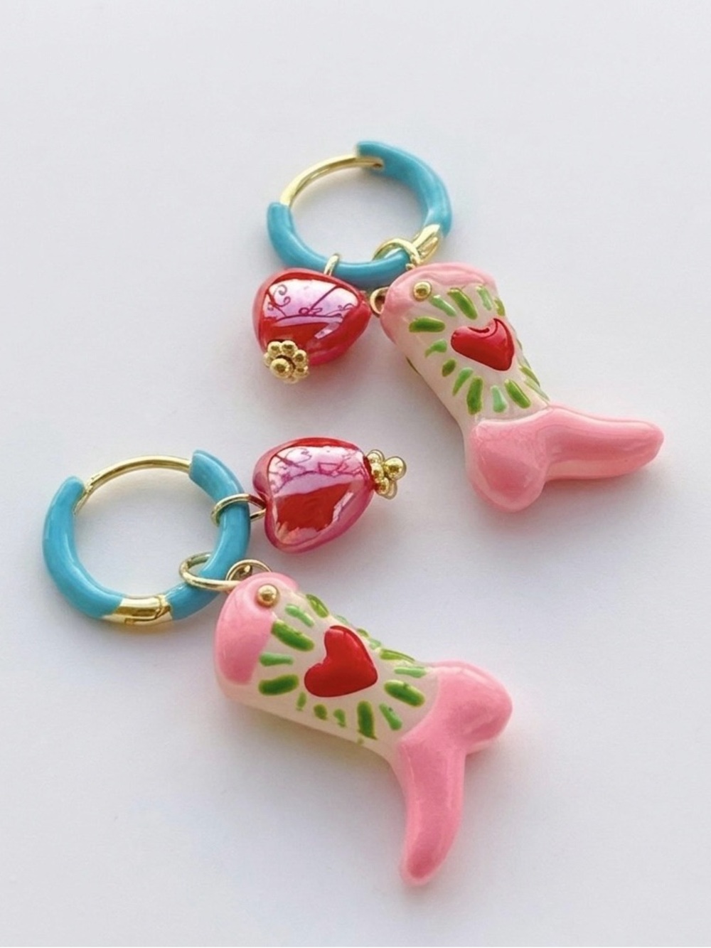 Pink Murano Glass Cowgirl Boot Earrings  Western Coastal Cowboy Jewelry 14k - Picture 3 of 10